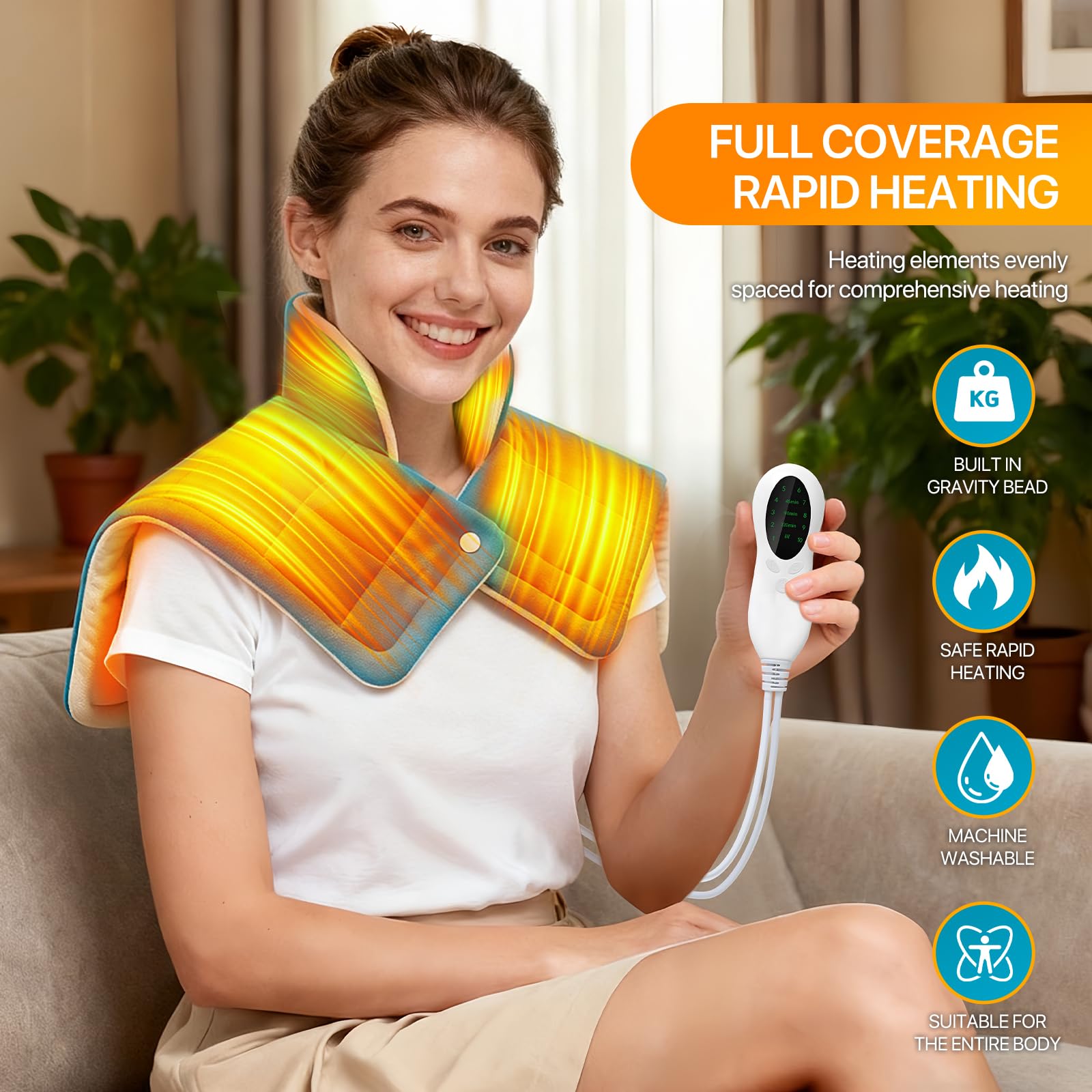 RoserRose 1,2 kg Manta Electrica Cuello y Cervicales, Almohadilla Eléctrica Cervical con 10 Livelli di Calore, 3 Timer, Spegnimento Automatico, Contorno de cuello calefactor ideal per Donne (Azul)
