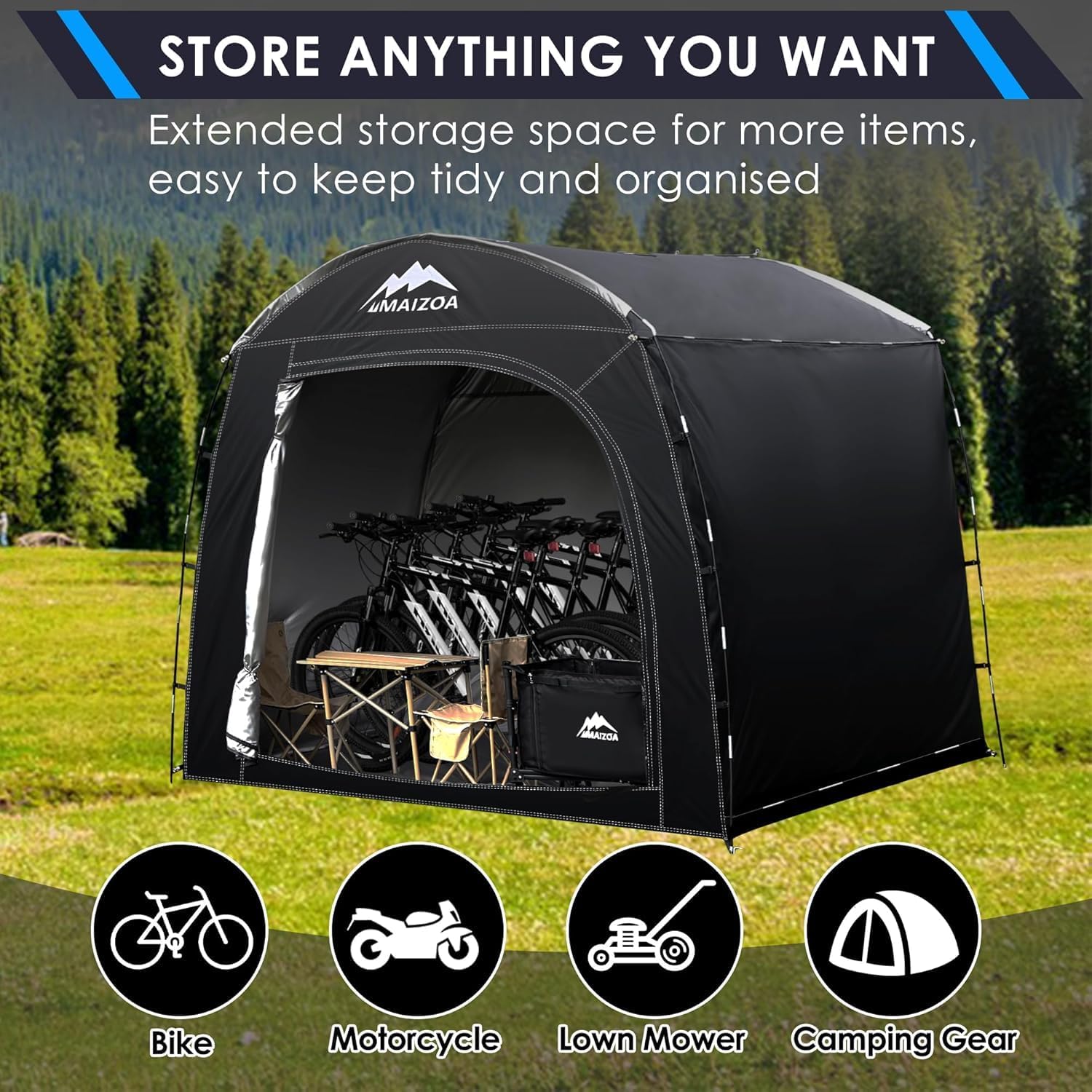 Bike Storage Shed Tent, 98*59*79 Inches Outdoor Portable Storage Tent, Made of 210D Oxford Cloth PU4000mm Waterproof Fabric, Suitable For Storing Bicycles, Motorbikes, Garden Tools, Lawn Mower - Image 2