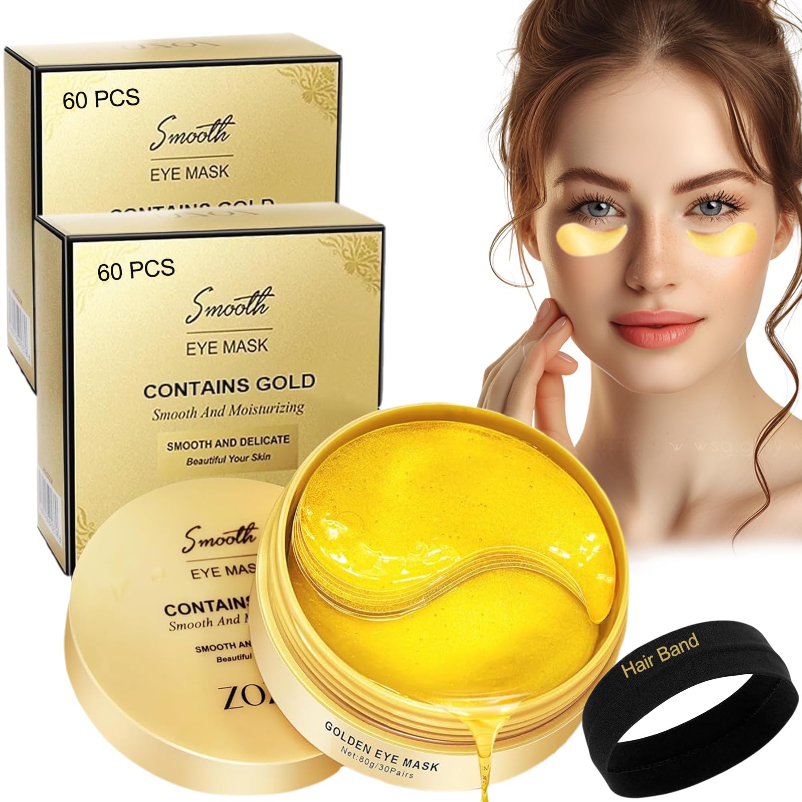 Gold Eye Patches 2 Pack, Under Eye Patches for Anti-Wrinkle and Firming Eye Area Skin, 120 PCS Collagen Eye Gel Deeply Repair and Moisturize, Eye Patches for Dark Circles