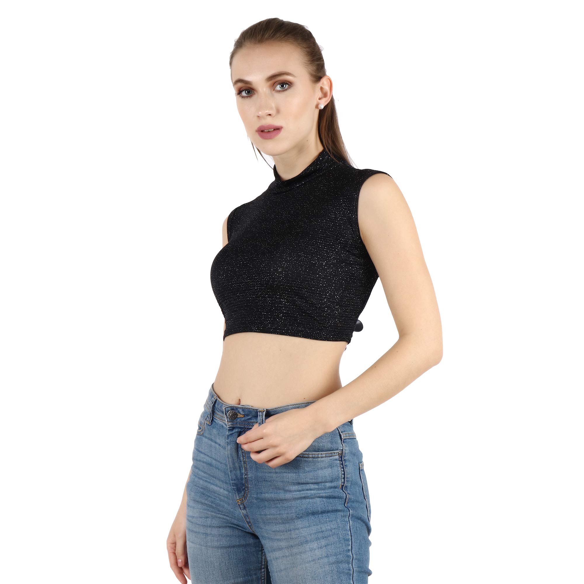 Popwings Women's Polyester Solid Sleeveless Blouse (Bpopt00799_Black_Xl, Slim Fit)