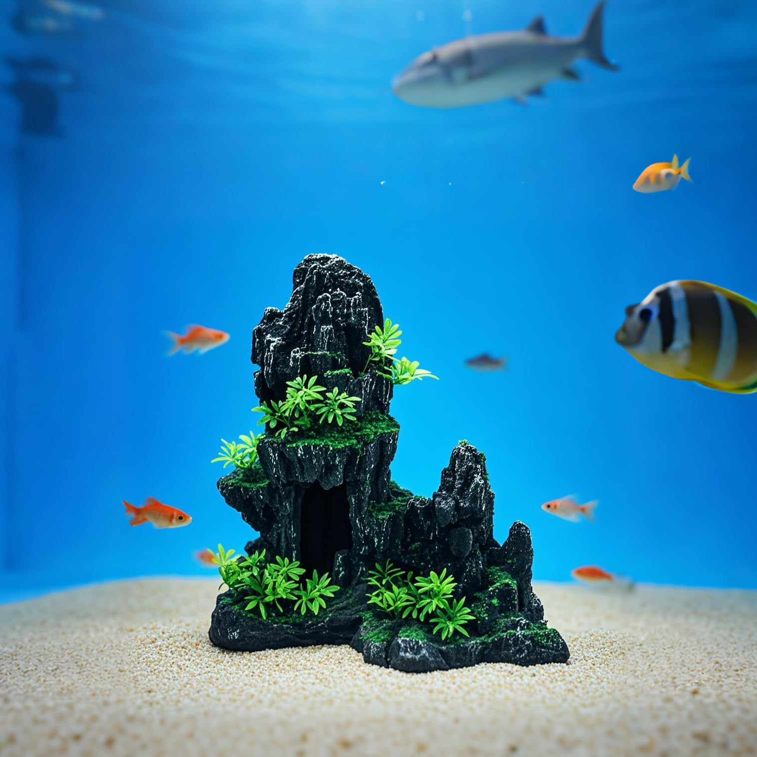 Decoración de acuario grande para pecera, adornos temáticos de rocas, adornos de piedra con vista a la montaña, decoración de acuario, decoración de árbol, casa, cueva, pecera (montaña-extragrande)