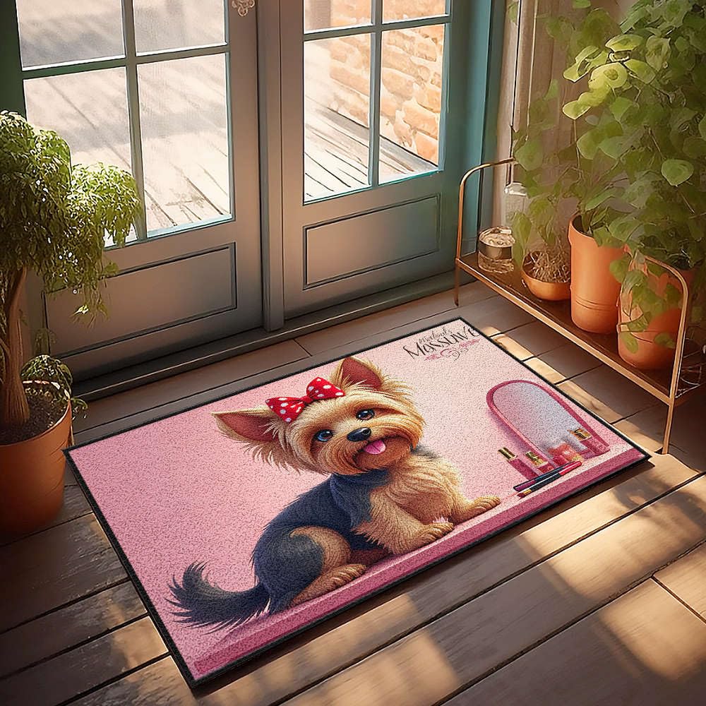 Tapis de bienvenue avec chien mignon au nœud rouge paillasson automne rustique 65x90