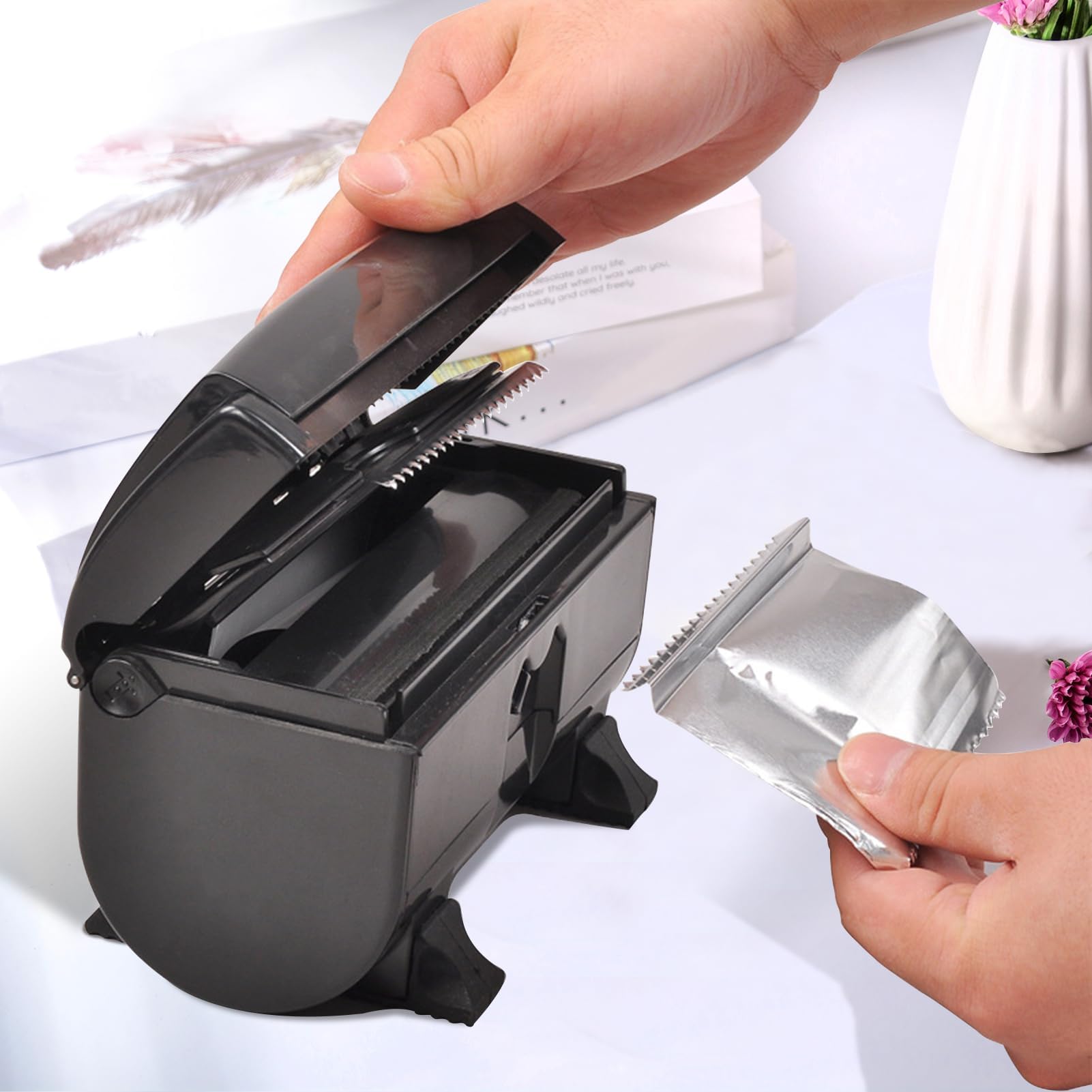 Agatige Distributeur avec Cutter, Distributeur de Feuilles de Mèches, Distributeur de Feuilles de Coiffure distributeur de feuille de coiffure Outil de Coupe pour Salon de Coiffure