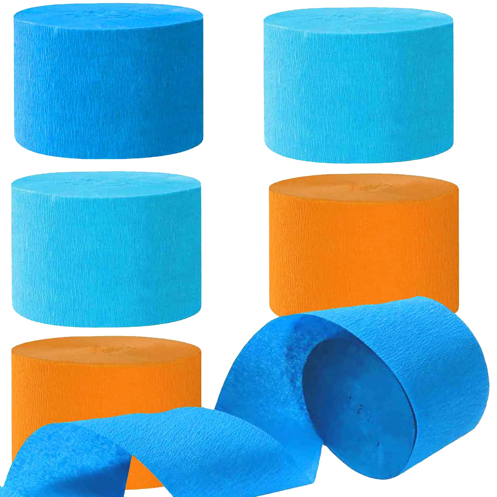 Blue and Orange Crepe Paper Streamers - 6 Rolls Party Streamers for Birthday Blue Orange Party Decorations