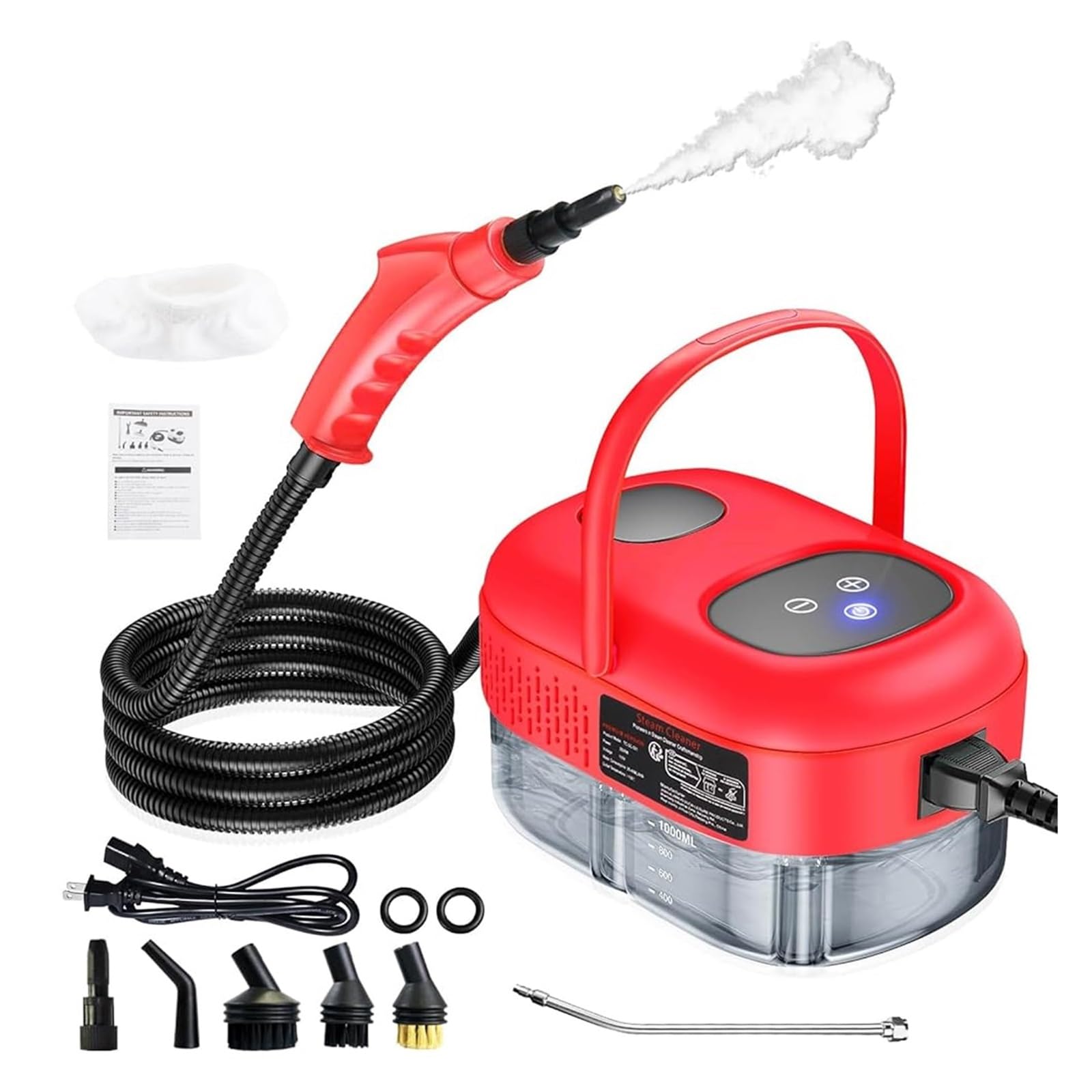 Aspiradora, Limpiador a de Alta presión, máquina de Limpieza a portátil para el hogar, 3Bar, 1500W, con múltiples Accesorios para el hogar(Red,EU 220V)