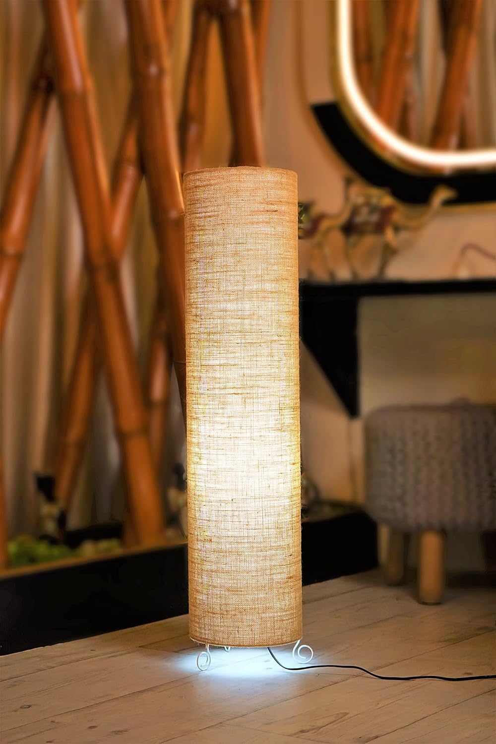 THE LIGHT SHADOW Cotton Fabric Floor Lamp Night Stand Dimmable Room | Floor Lamp for Reading for Bedroom's Desk Lamp for LivingRoom, Bed Room, Office Corner Lamp (Jute)