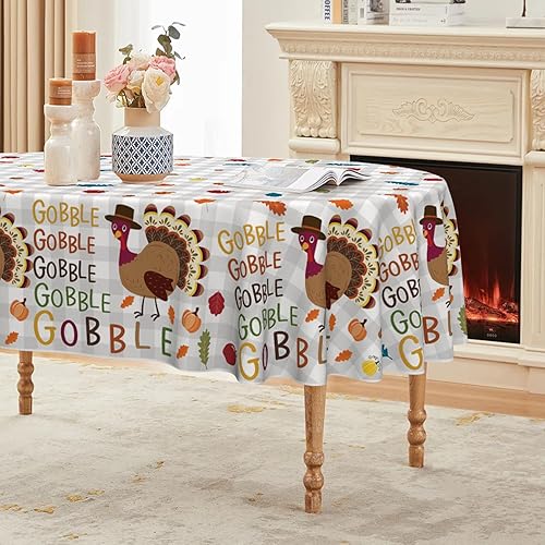 Miniatura 7 de Horaldaily Mantel rectangular de Acción de Gracias de 60 x 84 pulgadas, mantel lavable de pavo para decoración de fiestas, pícnic, cena