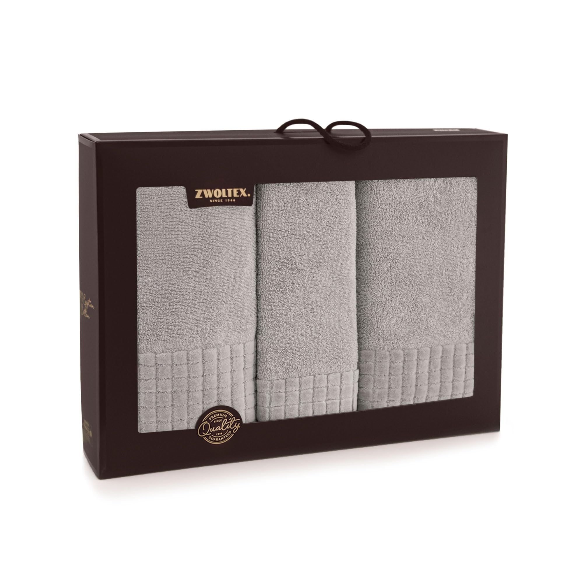 ZWOLTEX - Zestaw ręczników 3 sztuki: 30x50, 50x100, 70x140 cm, EXCLUSIVE PAULO, Miękki ręcznik ze 100% bawełny egipskiej 500 g/m2, ANTIBACTERIAL+, Zapakowane w pudełko prezentowe - Jasnobeżowy