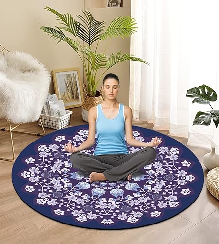 Miniatura 7 de Esterilla de yoga redonda de pilates de meditación, alfombrilla de yoga grande de gamuza de lujo, base antideslizante de goma natural es adecuada
