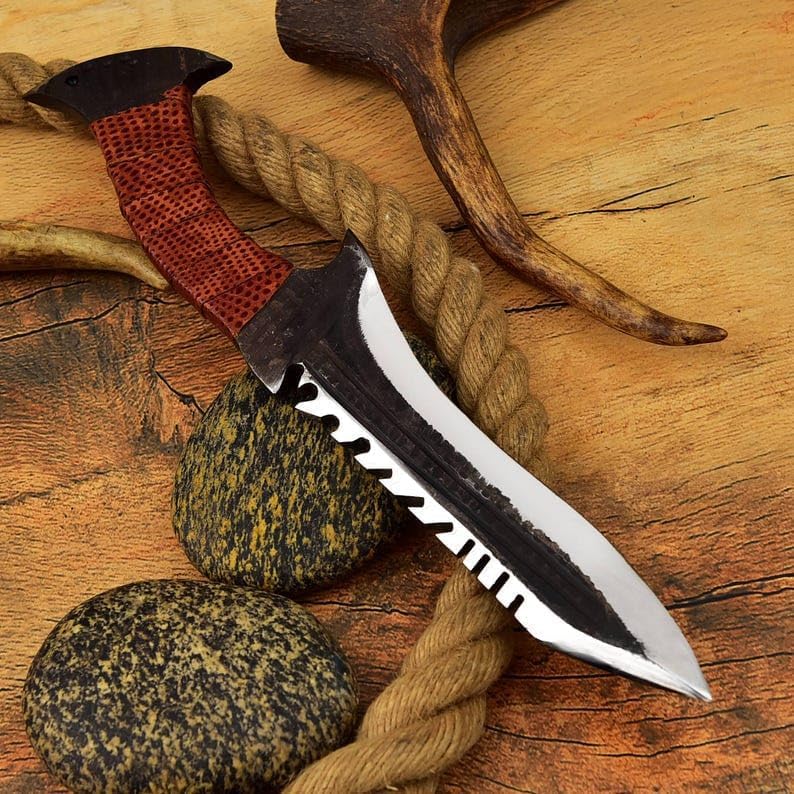 Custom Handmade Carbon Steel Hunting Bowie Knife with Leather Handle, Fixed Blade Design, Premium Leather Sheath Included
