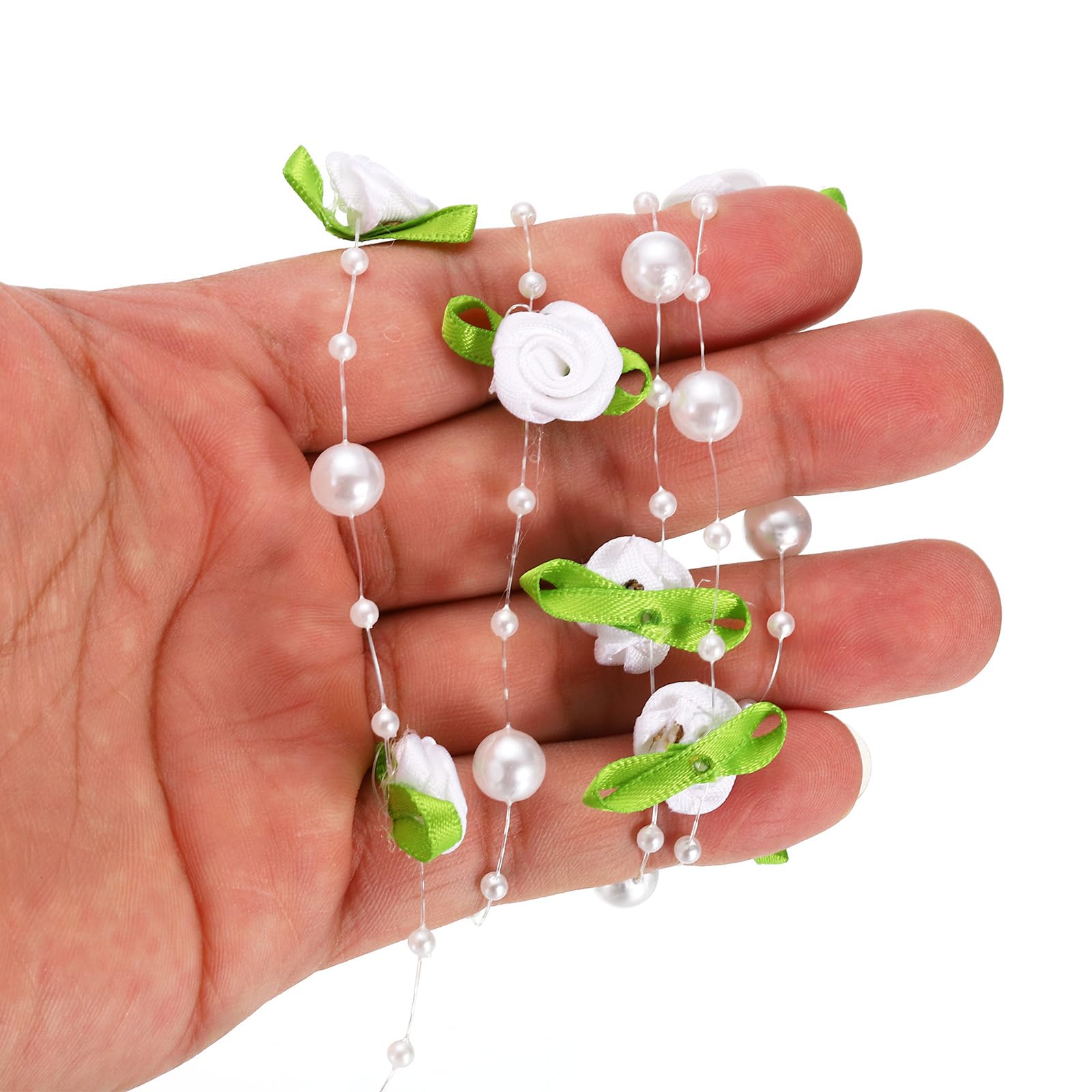 Guirlande De Perles Roses Avec Fleurs Artificielles - 5 Mètres Pour Déco Noël, Mariage, DIY, Fête | Fil Perlé Coupe Libre