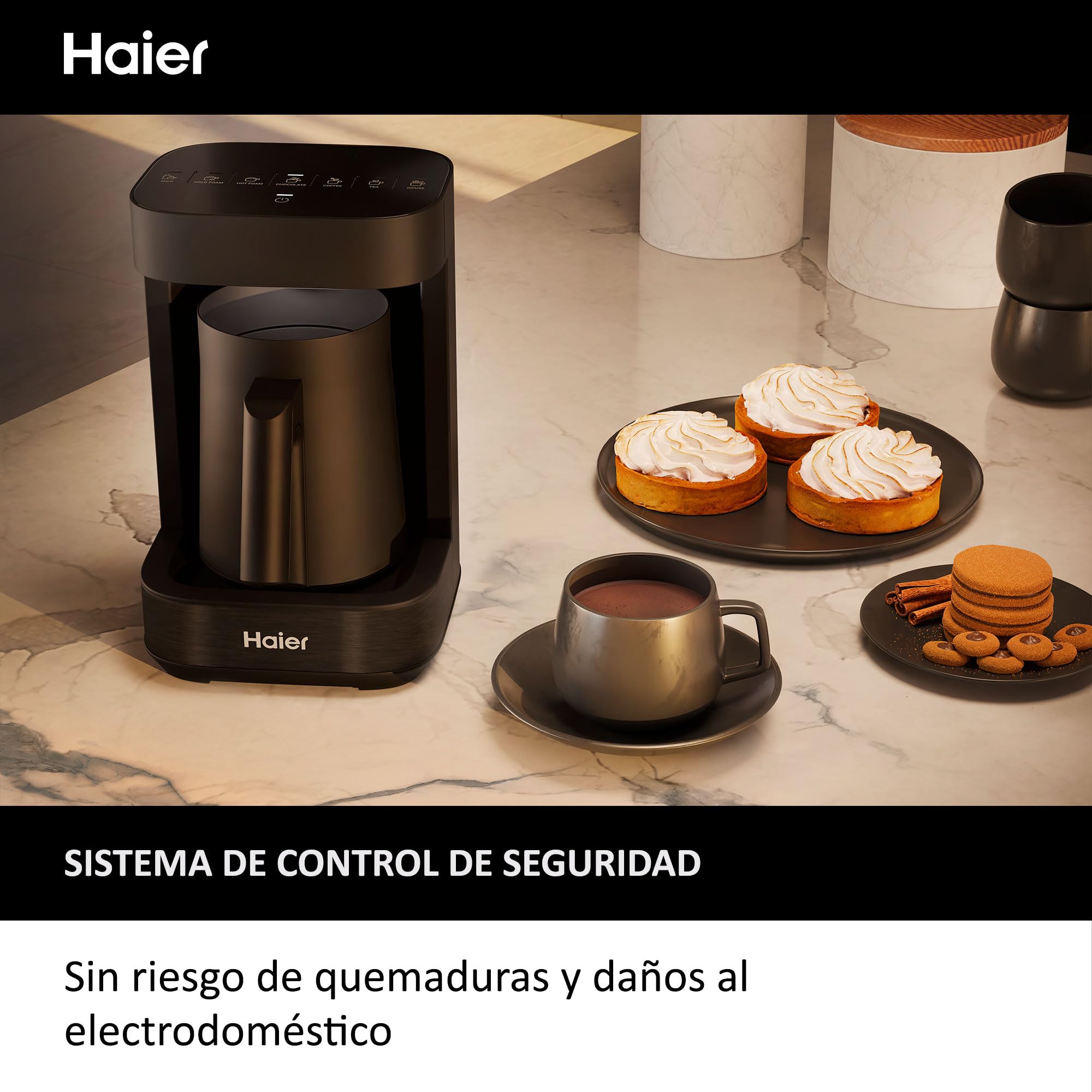 Haier Multi-Bebidas Calientes & Espumador, Programas Múltiples para Café, Chocolate Caliente, Té e Infusiones [I-Master Series 5]