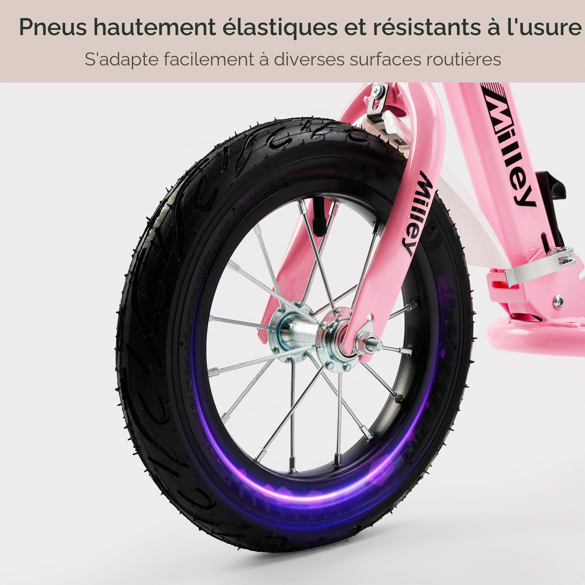 Scooter Enfant Adulte 12 Pouces Pneus en Caoutchouc Freins à Main Cadre en Acier Anti-Dérapant Hauteur Réglable 100kg pour Enfants Adolescents 8+