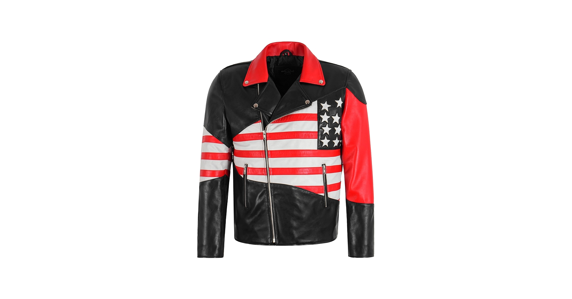 Men's AMERICAN FLAG Motorcycle Real Leather Jacket Cross Zip