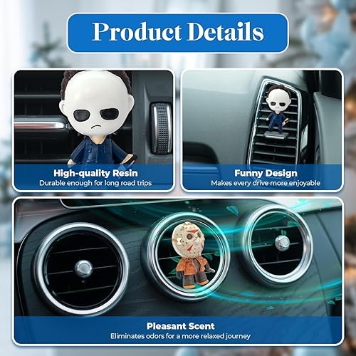 Miniatura 4 de Ambientador de coche de resina 3D de personajes de película de terror, clips de ventilación espeluznantes, accesorios de automóvil con temática de