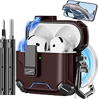 Vista 10 de Funda compatible con AirPods Pro 2ª/1ª, bloqueo automático magnético con soporte para teléfono y kit de limpieza, compatible con funda Magsafe