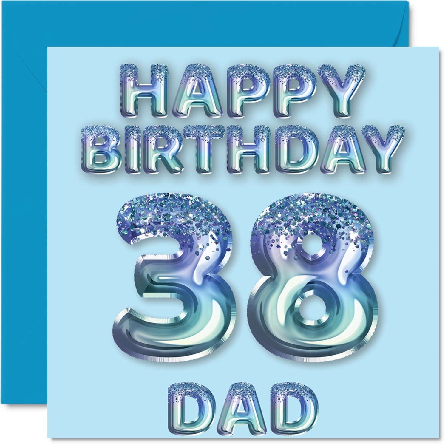 38th Birthday Card for Dad - Blue Glitter Party Balloons - Happy Birthday Cards for 38 Year Old Dad Father from Son Daughter, 145mm Bday Greeting Cards Gift