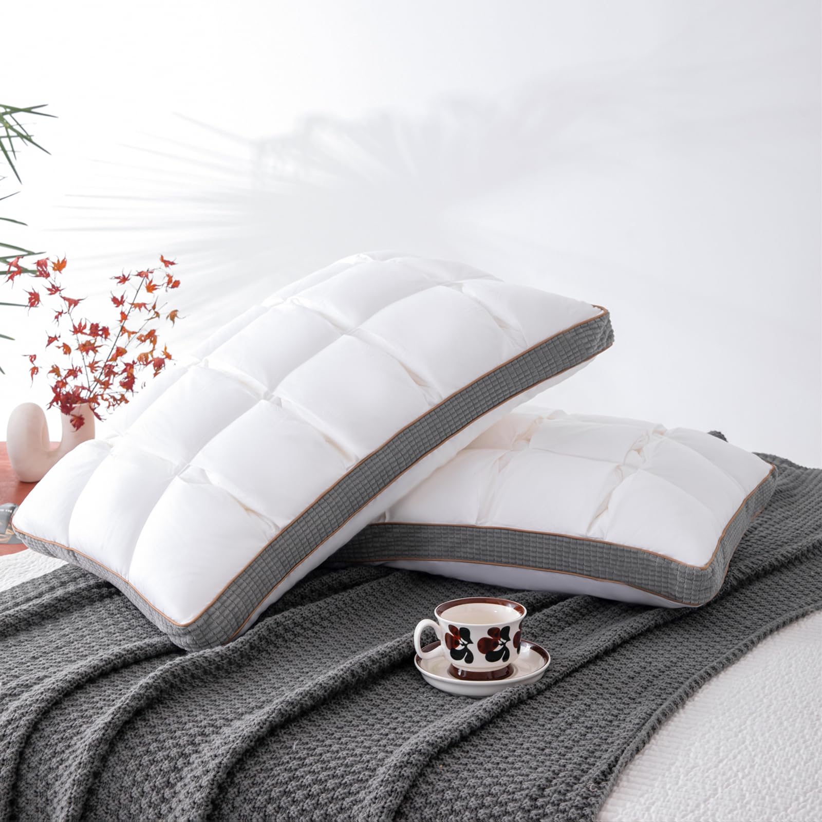 YOUR MOON Soft Pillow King Size of 2 for Sleeping, Super Soft Support Down Alternative Pillow, 100% Cotton Shell Luxury Comfy Fluffy Bed Pillows for