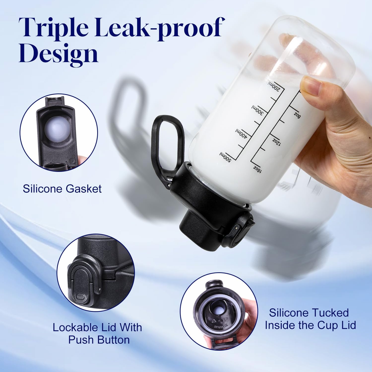 Neodaco 20 OZ Glass Shaker Bottle, Odorless Sport Water Bottle with 304 Stainless Steel Ball and Removable Cleaning Brush for Fitness Protein Mixes - Image 2