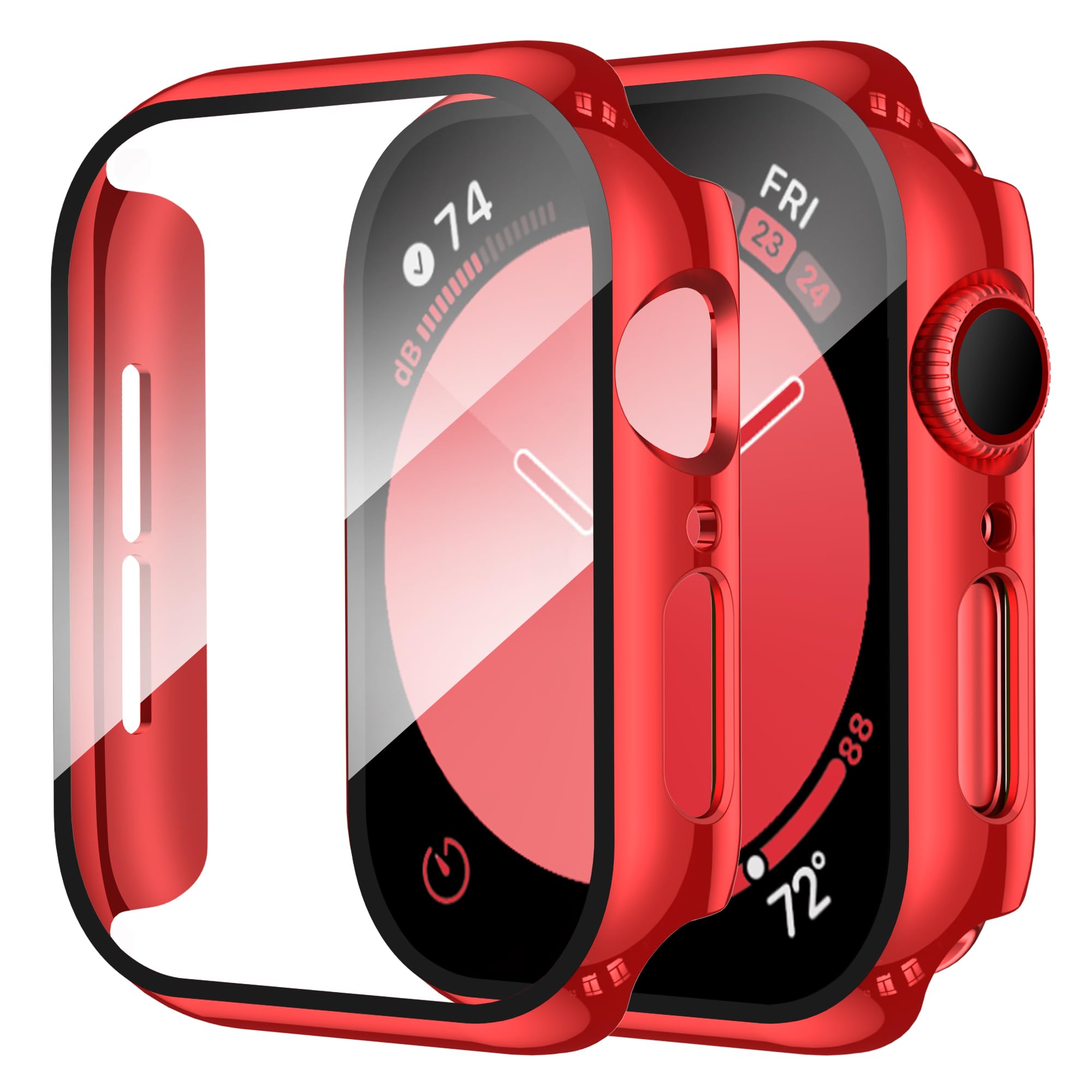 Smiling 2 Pack Case Compatible with Apple Watch SE 2 (2024)/SE/Series 6/5/4 44mm with Tempered Glass Screen Protector, Hard PC Case Overall Protective Cover-1 Red + 1 Transparent