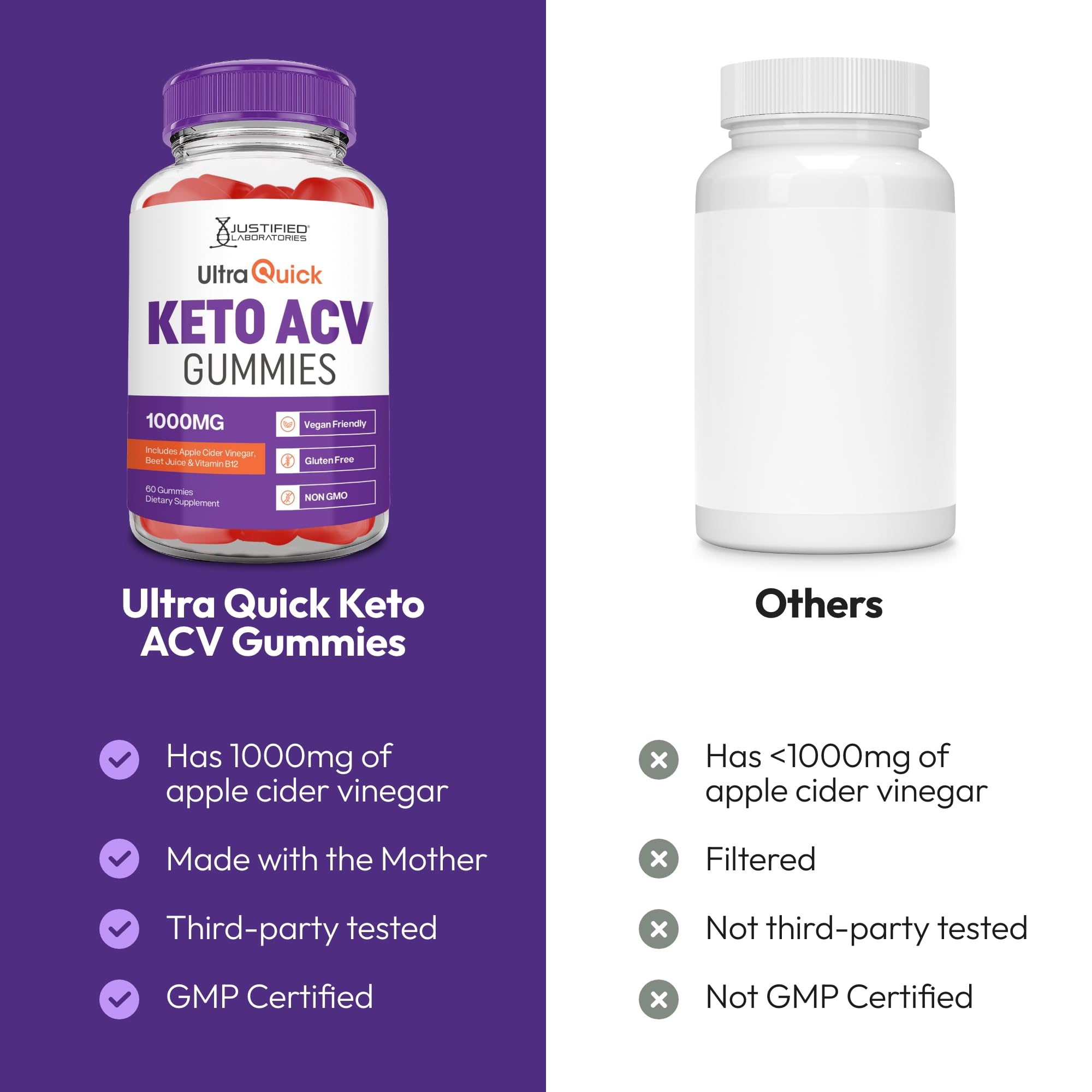 Justified Laboratories Ultra Quick Keto ACV Gummies (1000 mg) — Amazon image 4