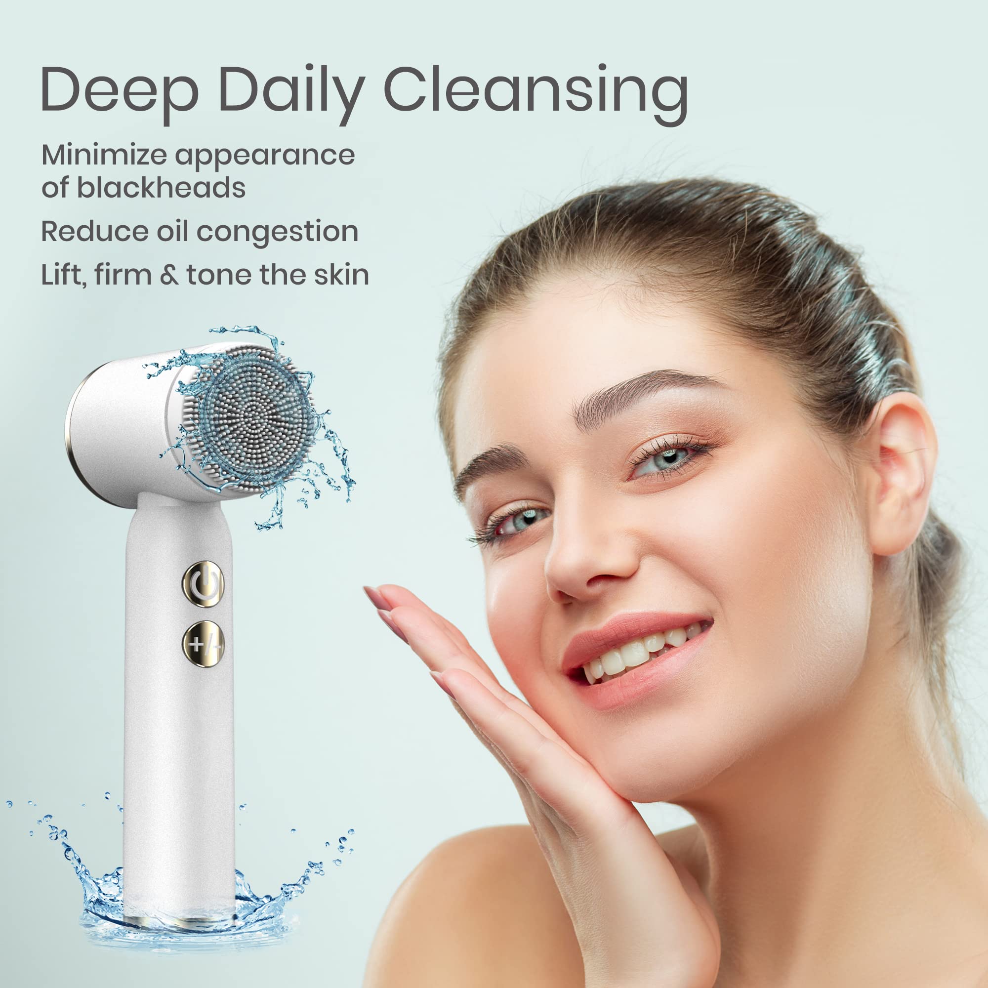 UnTI Juego de cepillos de limpieza facial LED eléctricos 6 en 1, recargable, impermeable, portátil, limpiador facial blanco y exfoliante, adecuado para pieles sensibles, secas y grasas, mujeres y