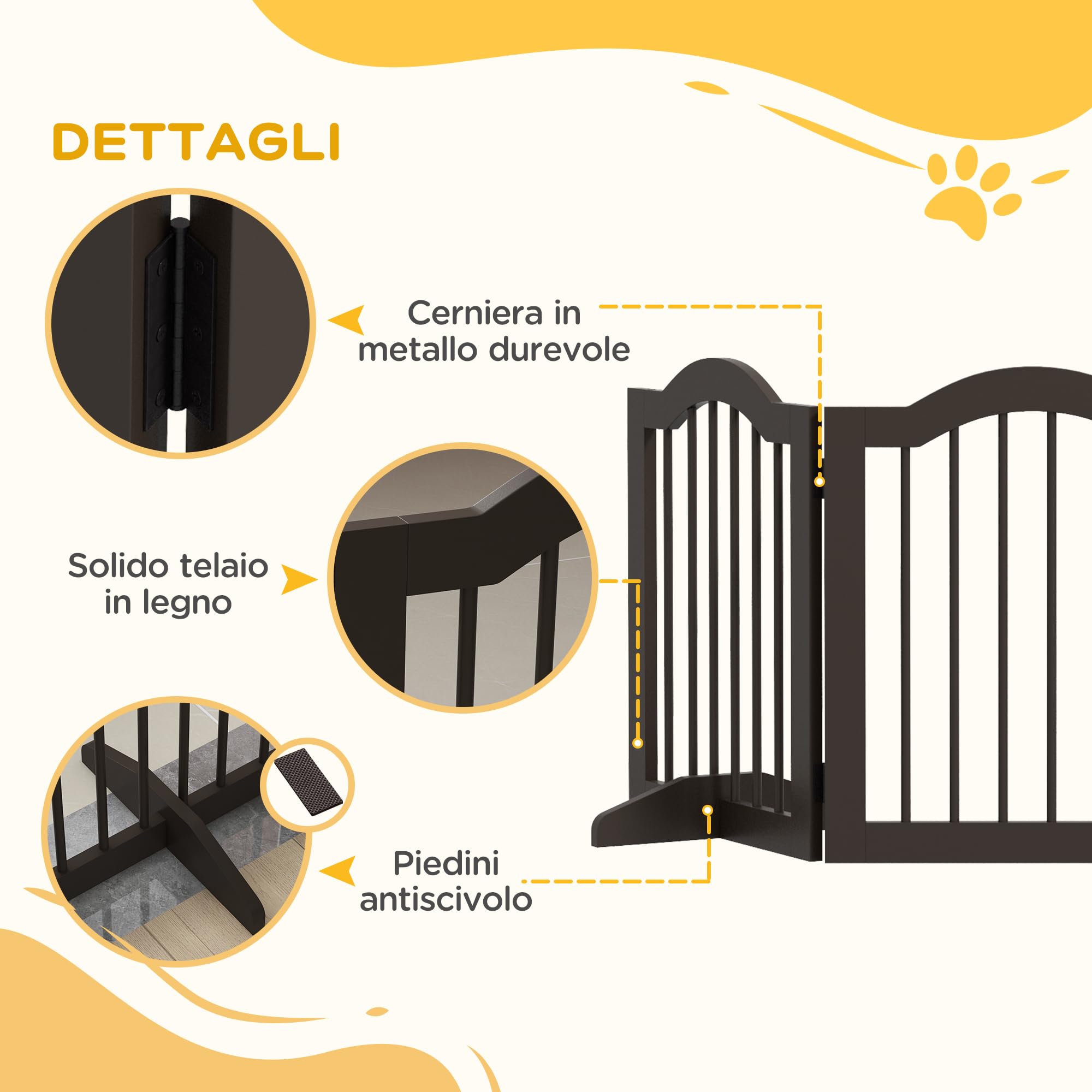 PawHut Cancellino per Cani Pieghevole a 3 Sezioni in Legno, Barriera per Cani, 154.5x29.5x61cm, Caffè