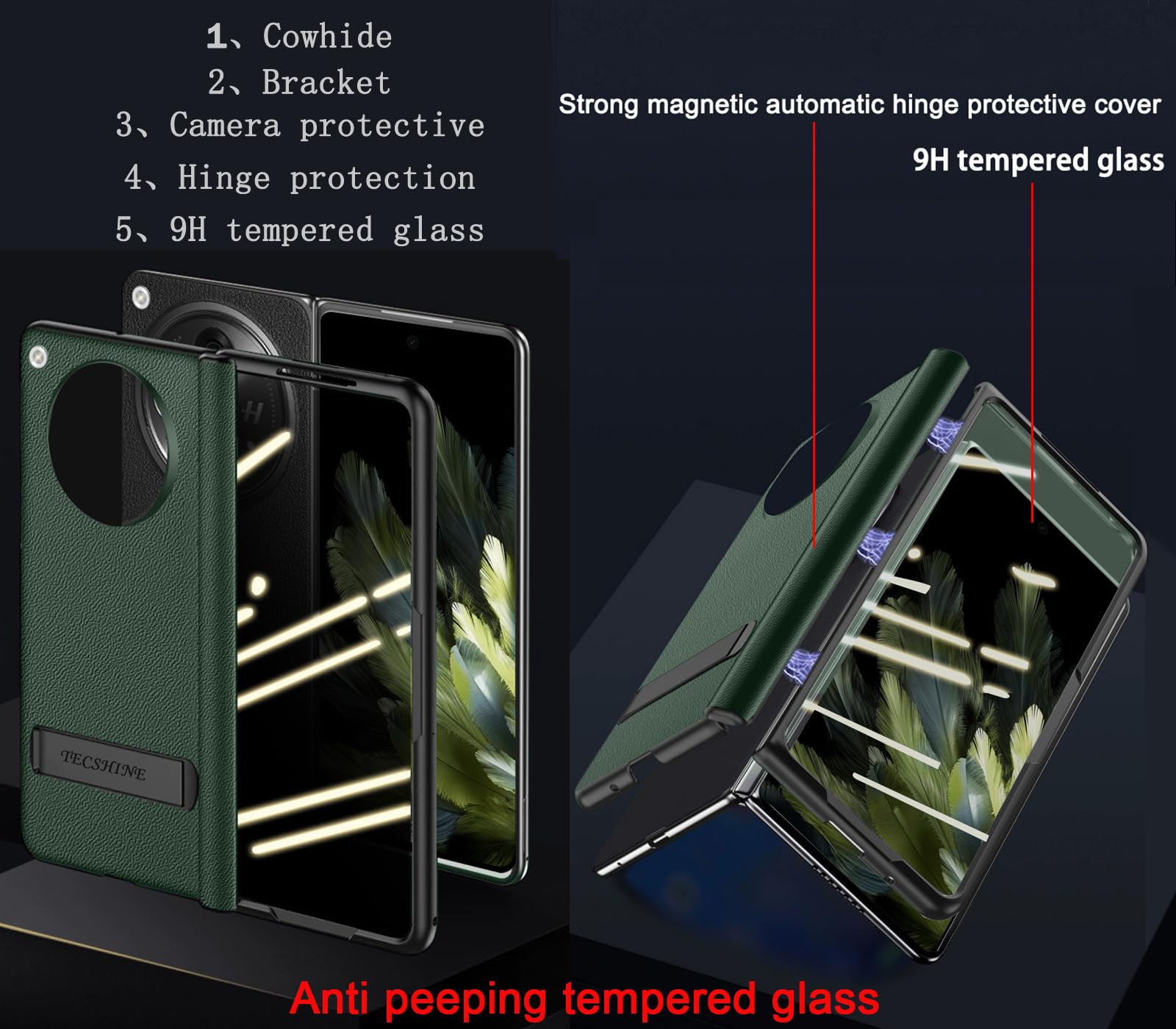 Étui en Cuir pour OnePlus Open. Housse à Charnière en Cuir Téléphone. Oneplus Open Coque pour Téléphone Portable à Écran Pliant. Case -Brun