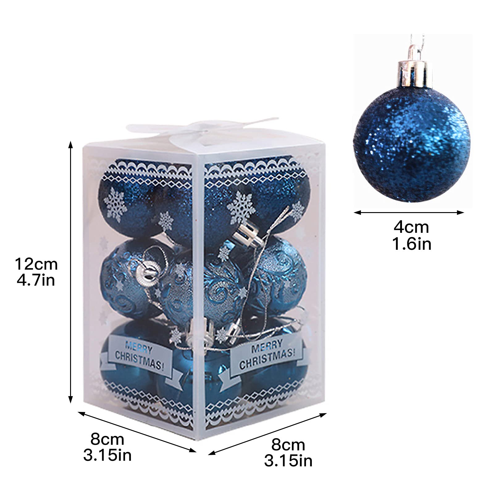 12 palline di Natale glitterate da 4 cm, infrangibili, multicolore, decorazione per feste, pendenti da appendere, ornamenti per palline di Natale, infrangibili