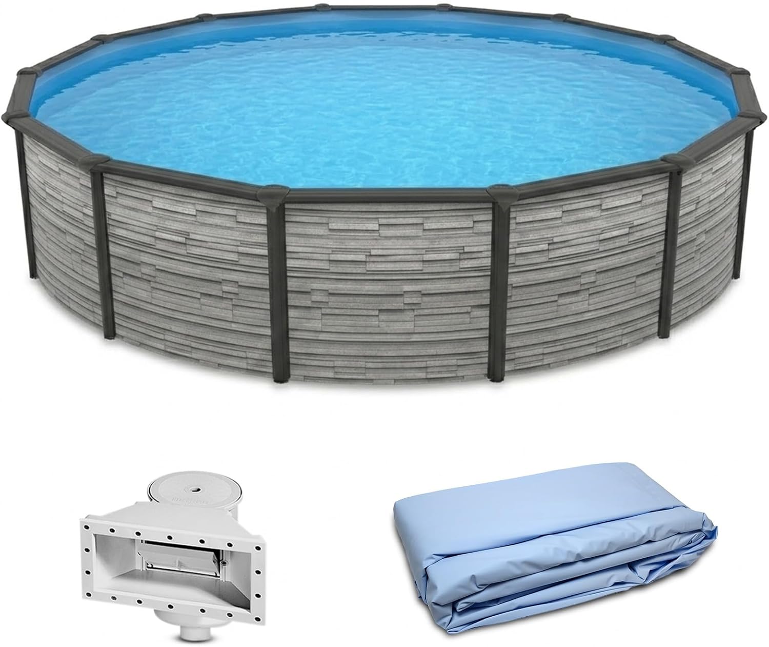Blue Wave Montilla 21-ft Round 52-in Deep Hard Sided Steel Wall Above Ground Pool with 6-in Top Seats, 5-in Verticals, Skimmer & Vinyl Liner - 9,900 Gallon Capacity for Family Swimming & Recreation