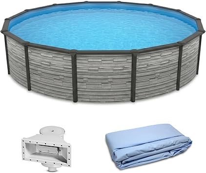 Blue Wave Montilla 15-ft Round 52-in Deep Hard Sided Steel Wall Above Ground Pool with 6-in Top Seats, 5-in Verticals, Skimmer & Vinyl Liner - 5,130 Gallon Capacity for Family Swimming & Recreation