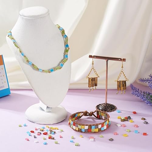 Miniatura 3 de Craftdady 560 cuentas rectangulares de vidrio con semillas de cristal, 8 colores, cuentas de Tila de brillo de 2 agujeros para fabricación de joyas