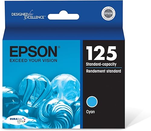Paquete de cartuchos de tinta de capacidad estándar ultra negro y color Epson T125120-BCS DURABrite, Cian
