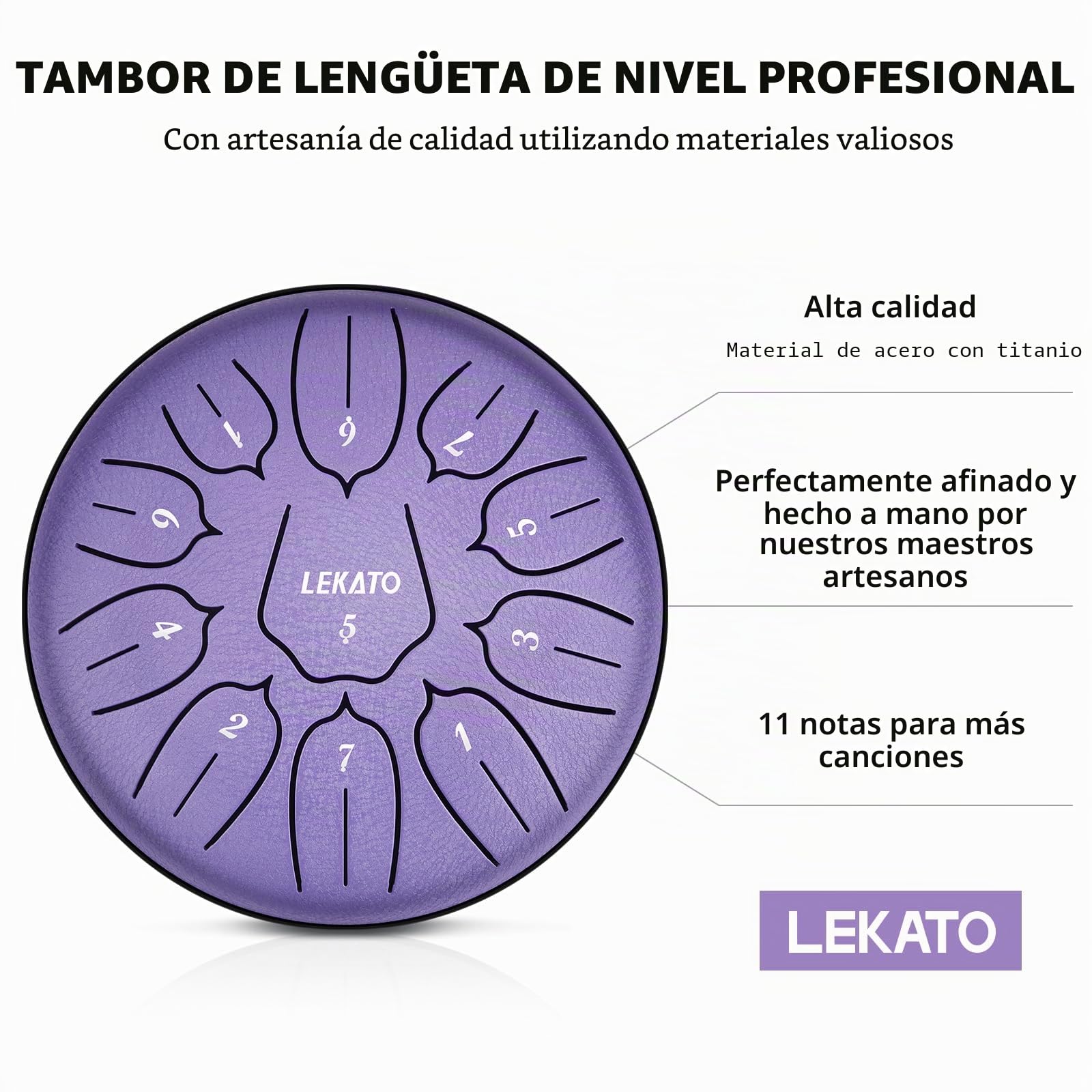 LEKATO Handpan Drum(6 Pulgadas, 11 Toneladas en D) Tongue Drum con Bolsa de Tambor de Lengua, Hang Drum Instrumento Tambor de Lengua de Acero para Meditación Yoga Sanación con Sonido (Lavanda)