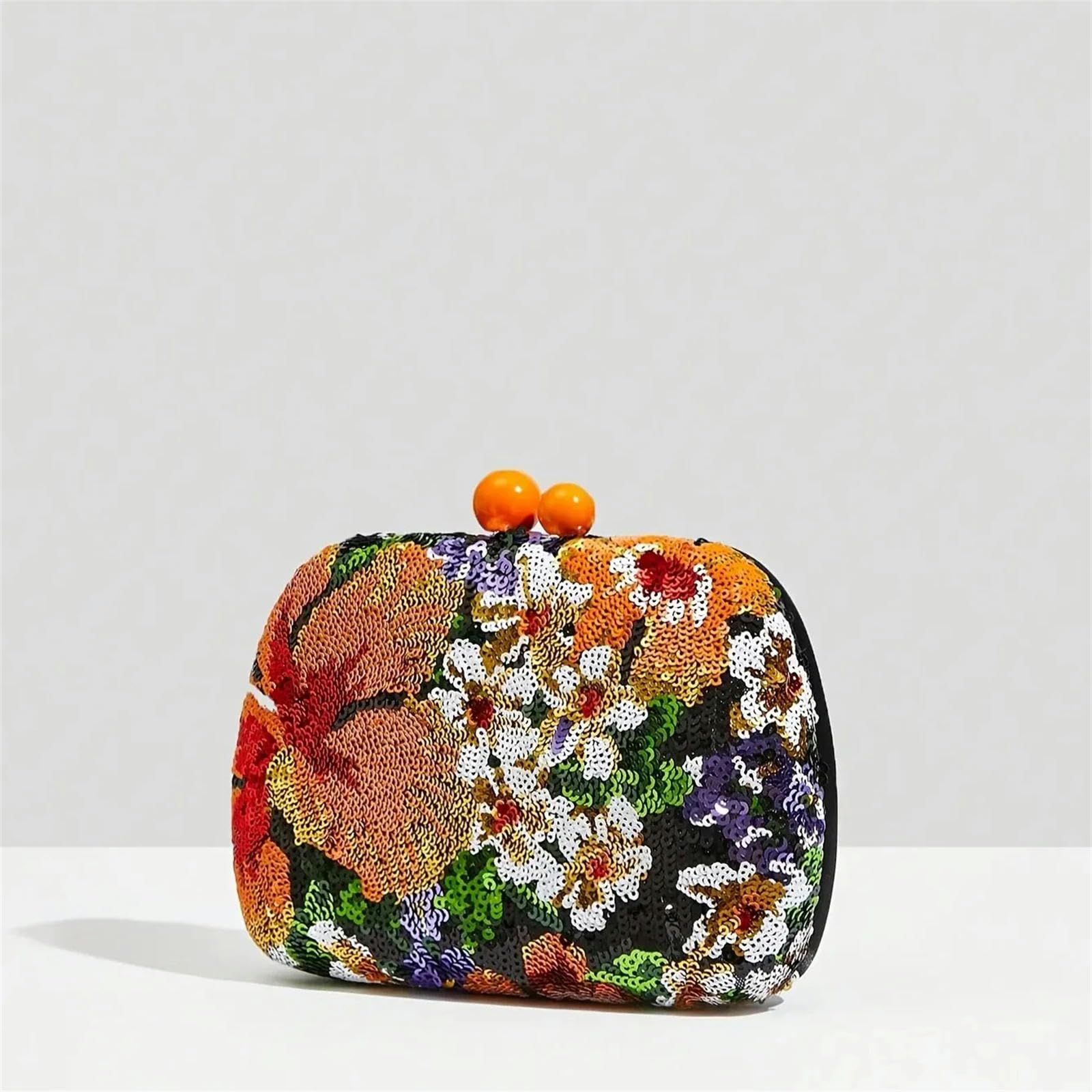 Clutch-Tasche Vintage -Pailletten Abendkleid Blumenmuster Kupplung Mini -Tasche - Perfekt Für Party, Hochzeit, Club, Abendessen-orange