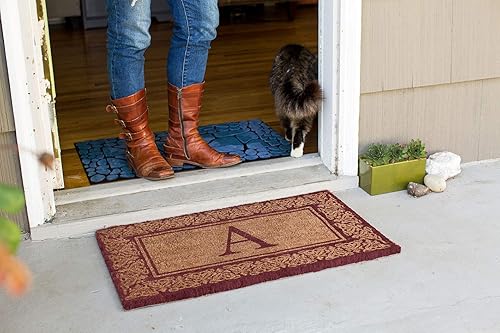 Miniatura 7 de COCO MATS 'N MORE Felpudo de coco con monograma de corazones rojos que florecen y bordes de 18 x 30 pulgadas con respaldo de vinilo  Tapetes