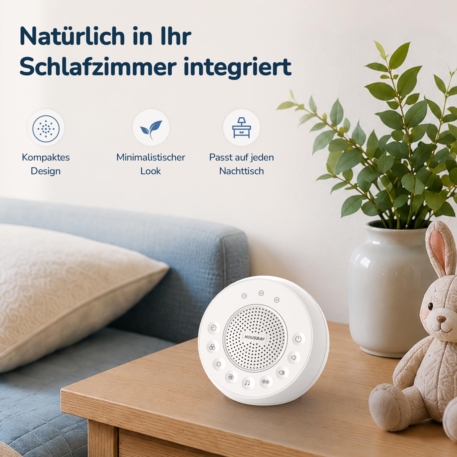 Housbay White Noise Machine per neonati con luce notturna, dispositivo a rumore bianco per neonati, 31 suoni calmanti, portatile con timer per un sonno tranquillo