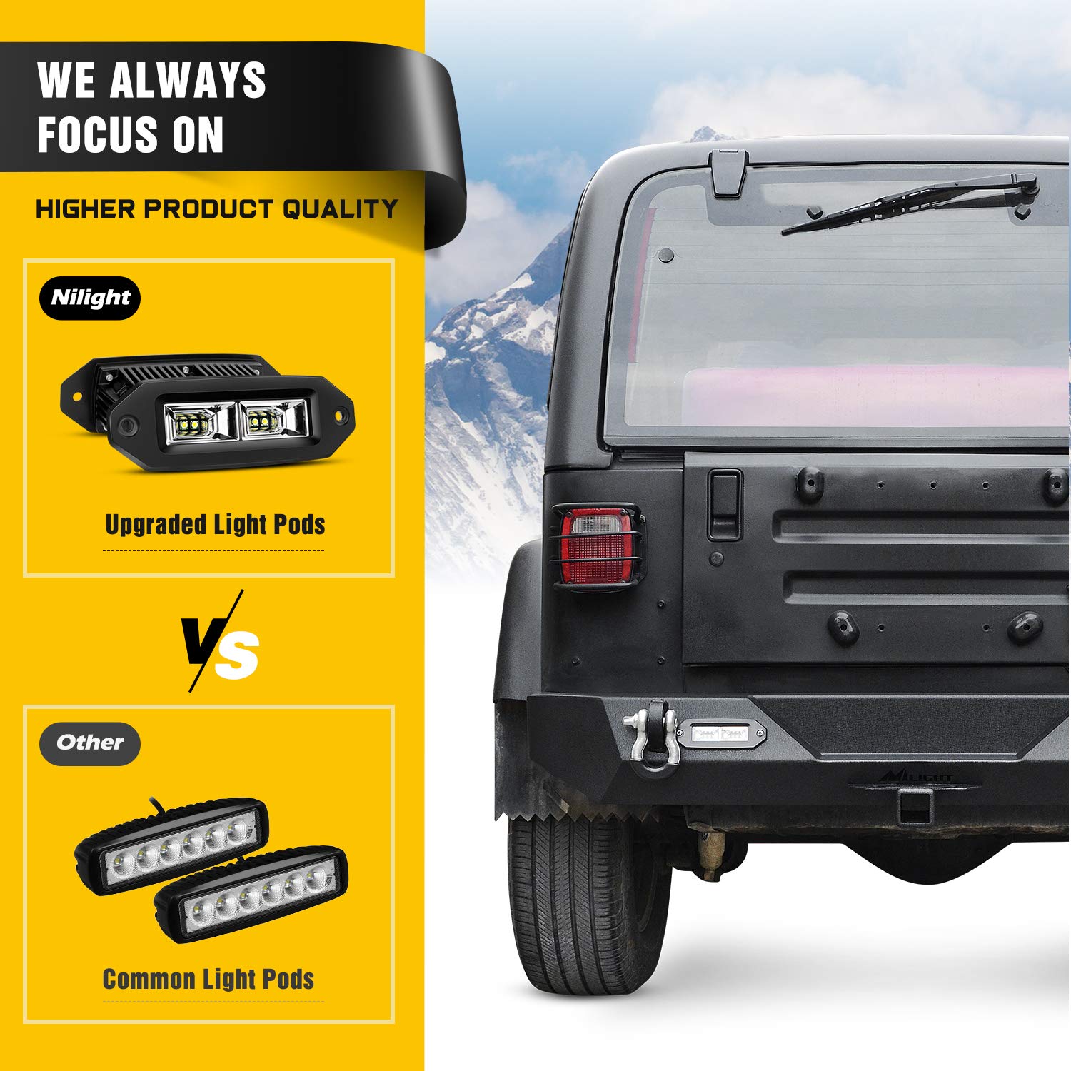 Jeep Wrangler TJ YJ Front Or Rear Bumper With D-Rings & LED Lights - 1987-2006 Fit, Black Powder Coat 3 thumbnail image