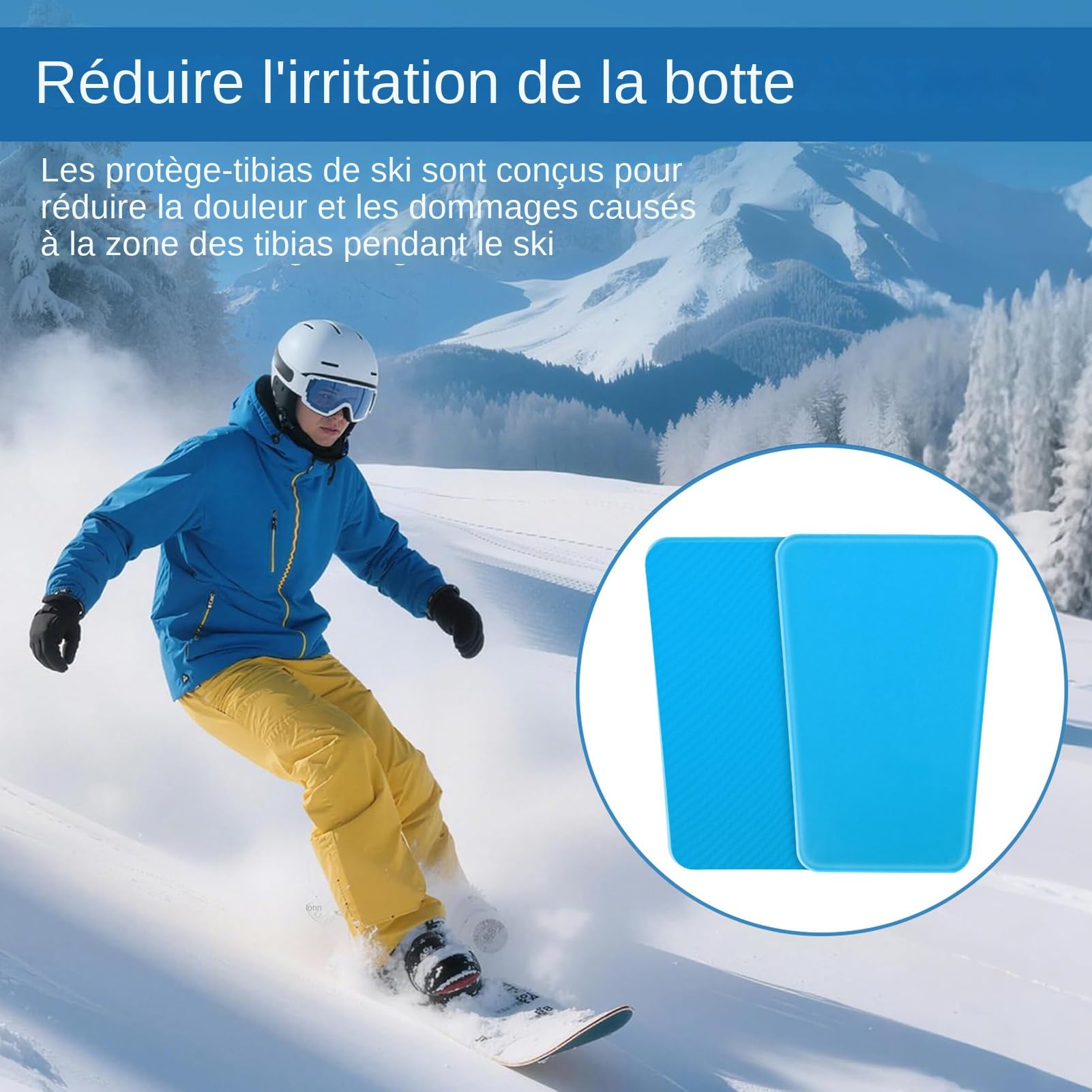 Protection Tibia Ski Gel Adulte, 1 Paire, SEBS, 15x10 Cm, épaisseur 4 Mm, Bleu, Réutilisable, Anti-choc, Pour Ski Snowboard Football