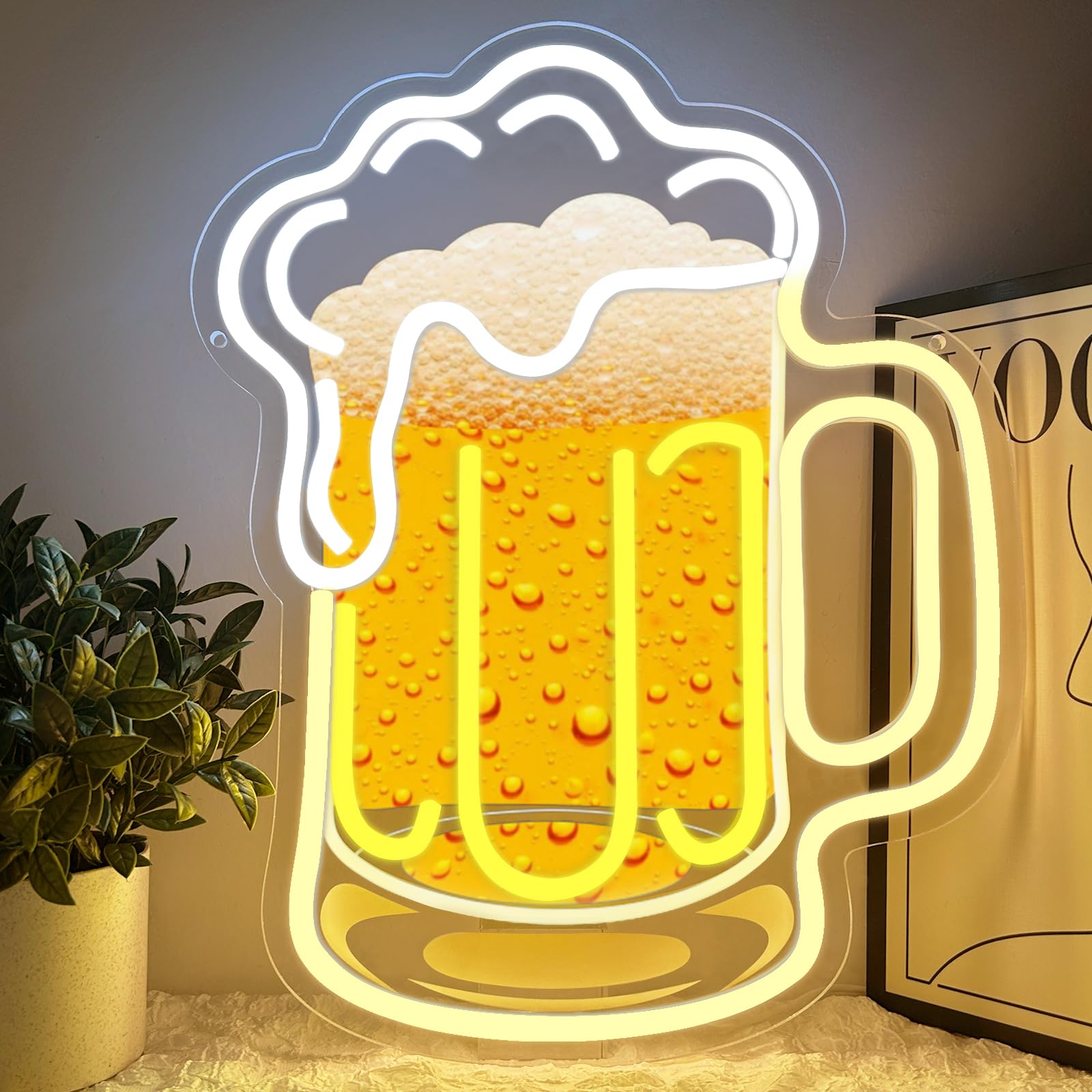 Targa da birra al neon per decorazione da parete, boccale di birra, luce al neon, dimmerabile, per bar, pub, feste, discoteca, casa, pub, regalo