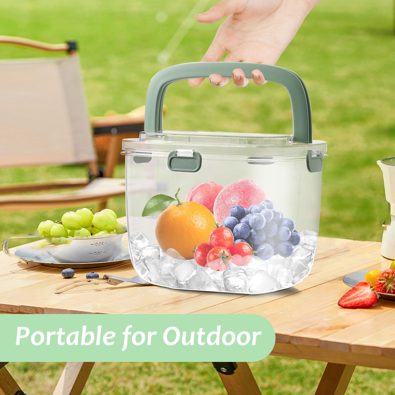 Seau à Glaçons Portable 6,7L Mumisuto - Bac à Glace Avec Couvercle & Poignée - Idéal Fêtes, Camping, Bar à Cocktails (Vert)