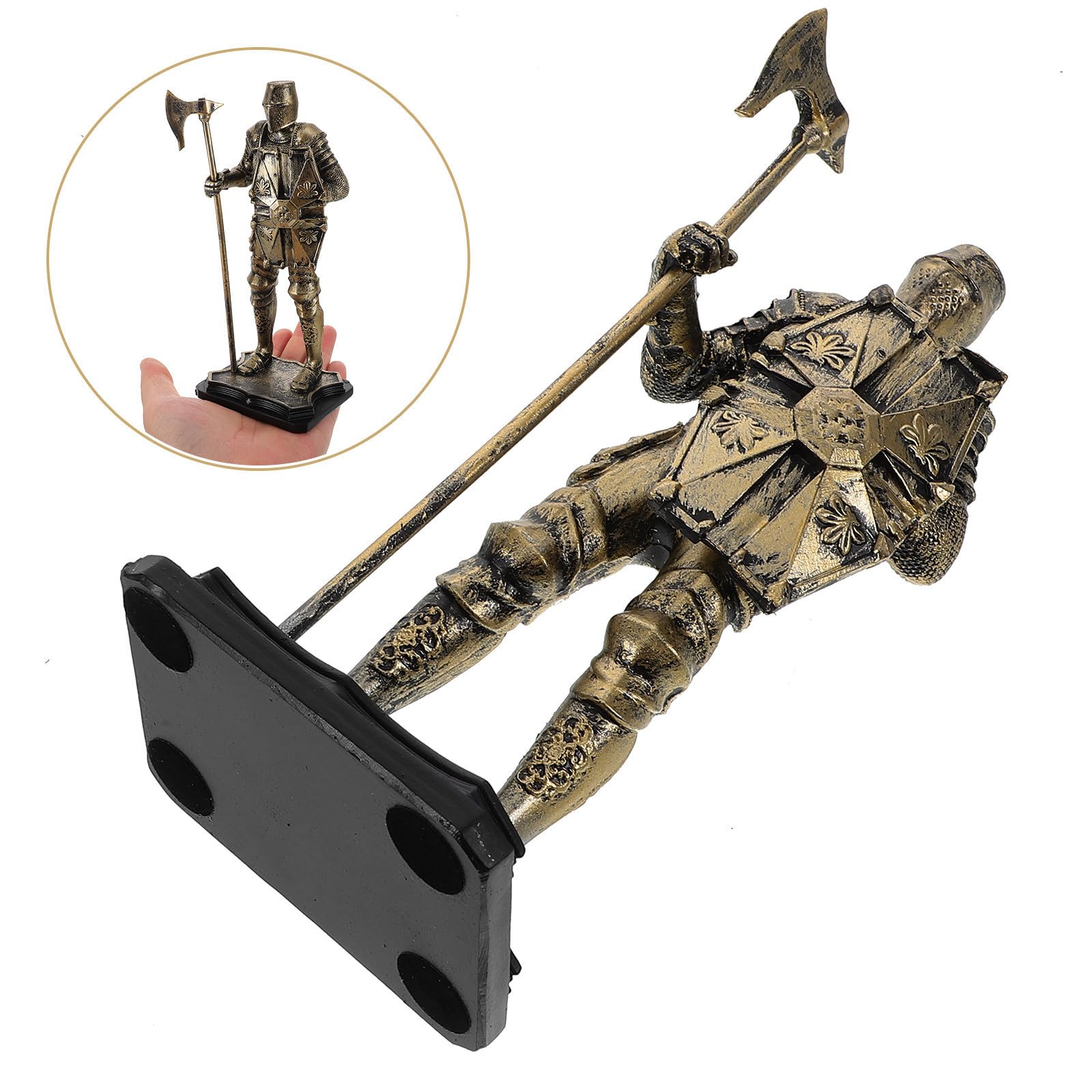 Operitacx 4 Piezas Estatua de Caballero Medieval de Resina Dorada, Figura