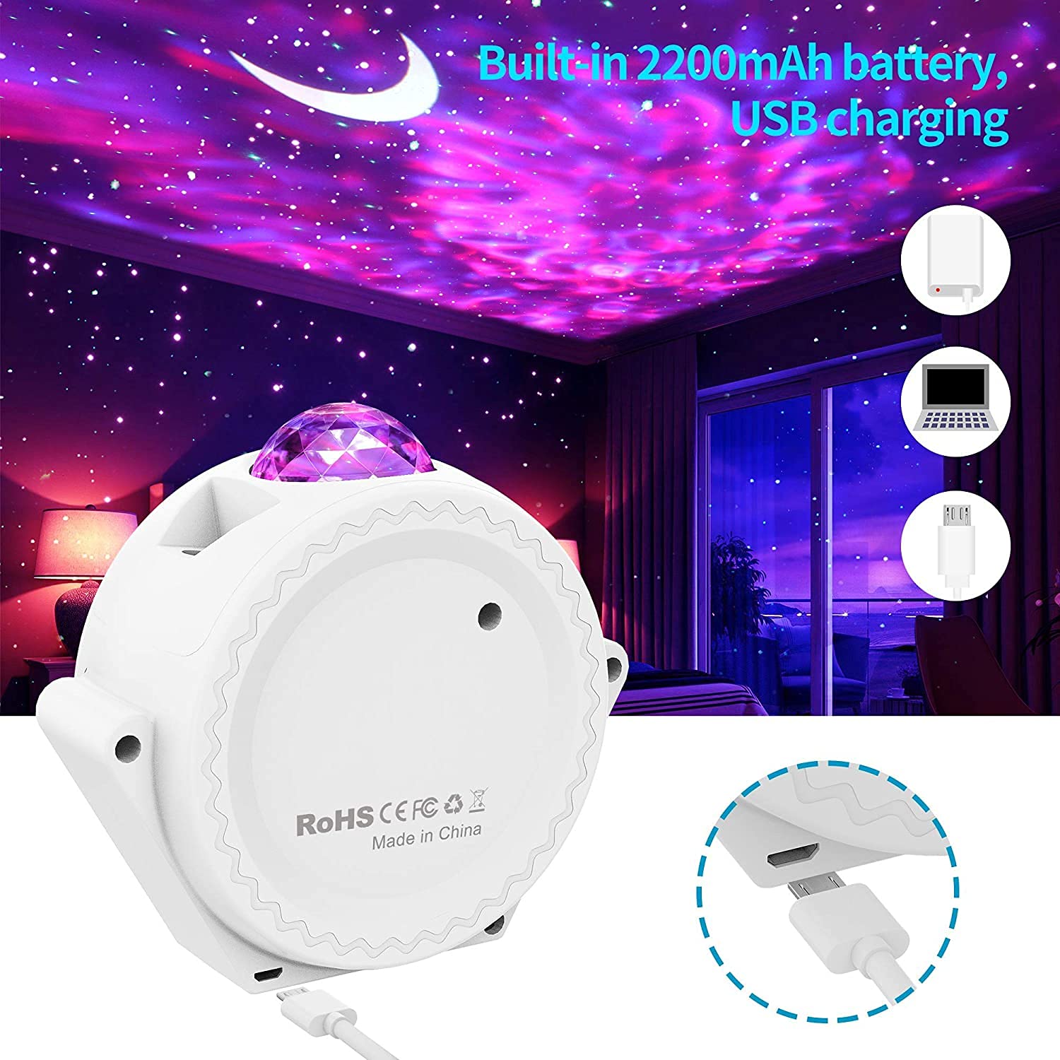 Proiettore Star 3 in 1 Galaxy proiettore Sky Light, LED Cloud & Moon, controllo vocale, 13 effetti di illuminazione Galaxy Light proiettore per camera da letto, palcoscenico, luce notturna (bianco)