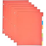 Amazon Basics 8-Tab Plastic Binder Dividers with Multicolor Tab Labels for 3 Ring Binder, Durable, 3-Hole Punched, for School, Office and Home Organization, Letter Size, Assorted Colors, 6-Pack