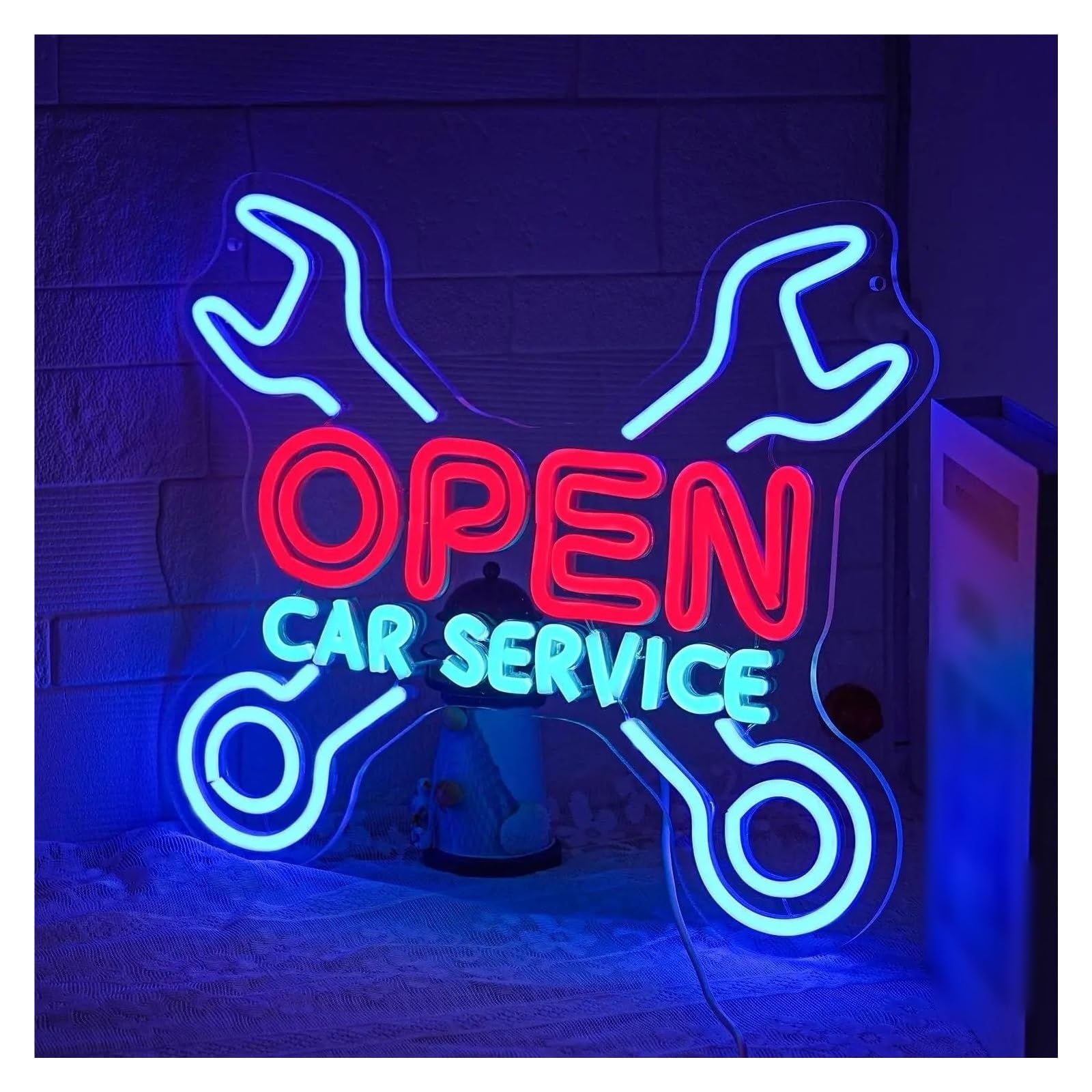 XENITE Luces Art Decoration Christmas Letrero De Neón Car Service Open Para Decoración De Pared De Garaje, Luz Regulable Por USB Para Taller De Reparación De Coches, 36.7х32cm
