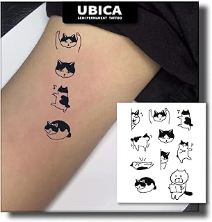 Black Cat Semi Permanent Tattoos, 2 Sheets Cute Pet Temporary Fake Tatto...