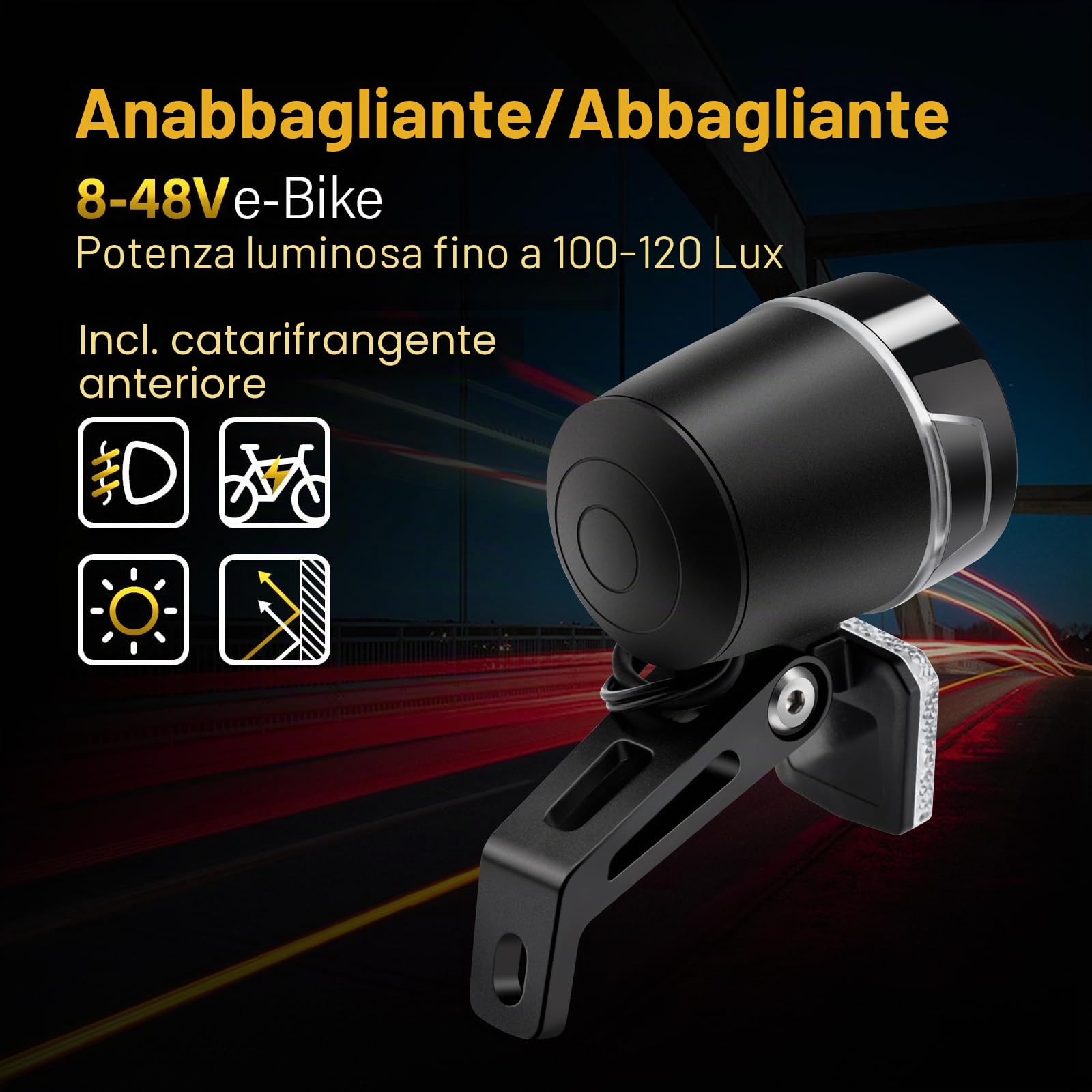 Luce LED Ebike 30-100 LUX con approvazione StVZO, faro anteriore e faro per bicicletta per biciclette