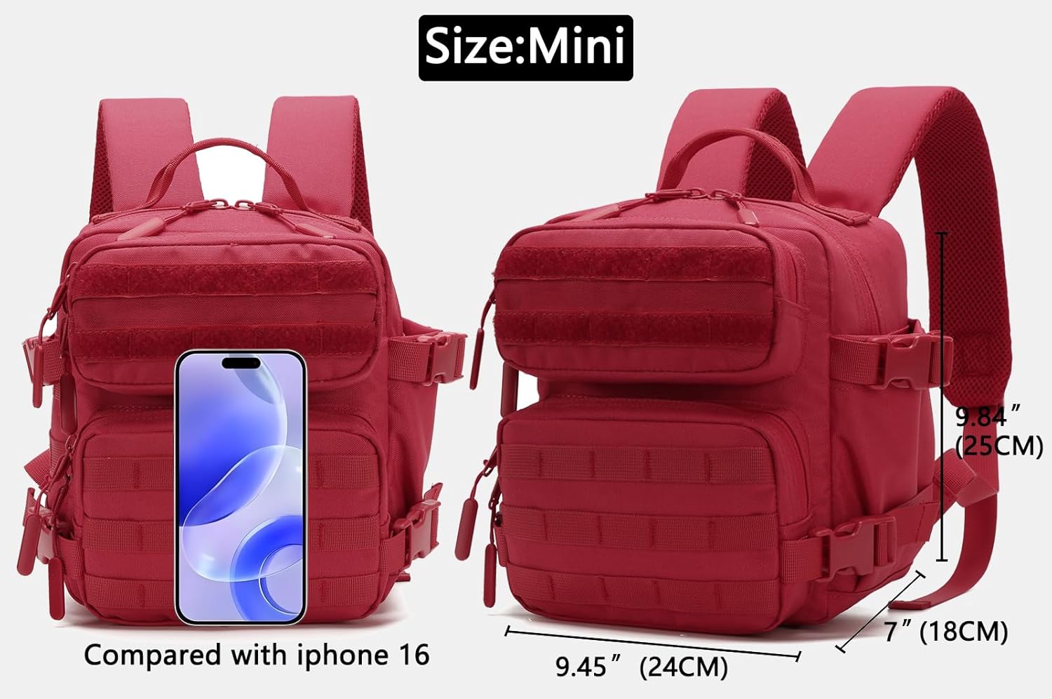 9L Mini Backpack for Men and Women, Small Backpack for Gym Hiking Travel Sports Running (Red)