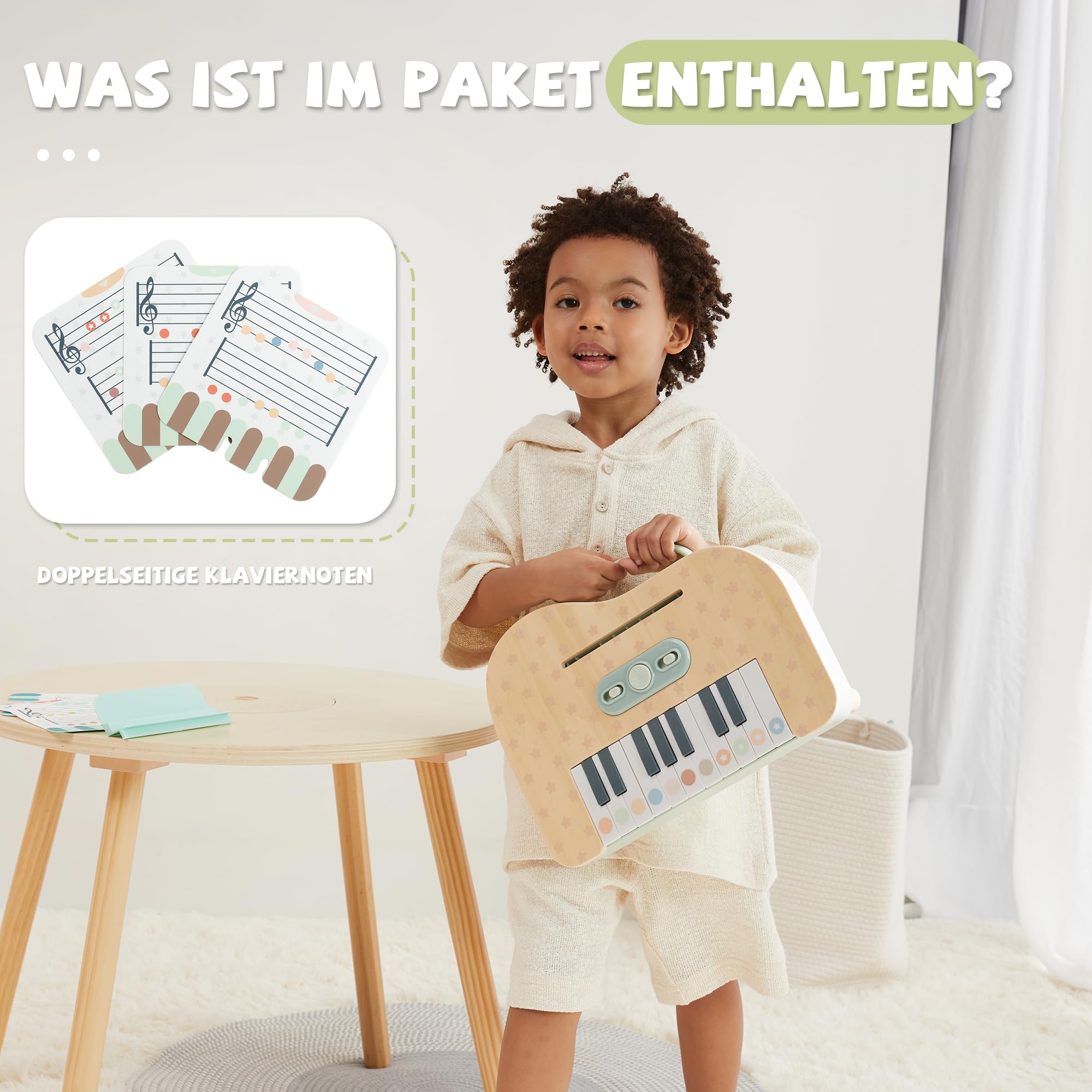 Holz Kinderklavier 18 Tasten Digital, Musikspielzeug für Kleinkinder ab 2 Jahren, Montessori Lernspielzeug Musikinstrument, Geschenk für Jungen und Mädchen