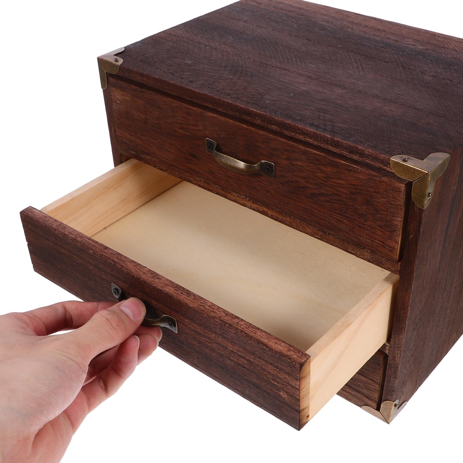 Holz Schreibtisch Organizer mit Schubladen Vintage Kaffee | Zwei oder Drei Auszüge, Praktische Aufbewahrungsbox für Home Office und Wohnung, Viel Platz
